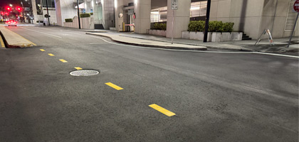 Newly Asphalt Paved road with new line striping photo