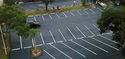 Aerial photo of newly seal coated parking lot